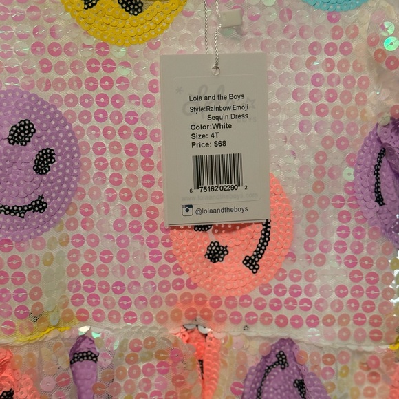 NWT Lola and the Boys Smiley Face Sequin Kids Dress - Picture 2 of 3